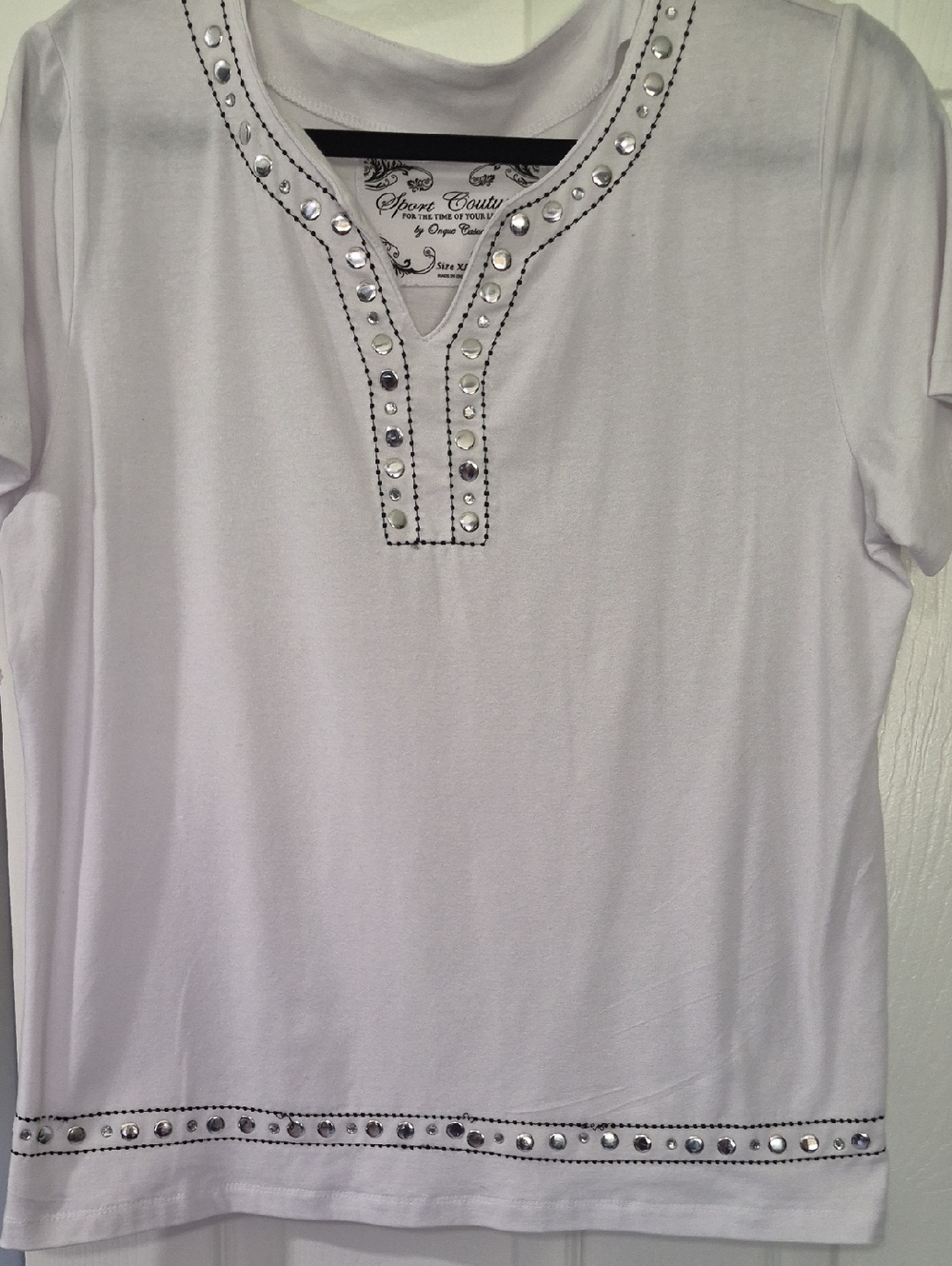 Onque Casuals White Short Sleeve Top with Stud Detail Size XL